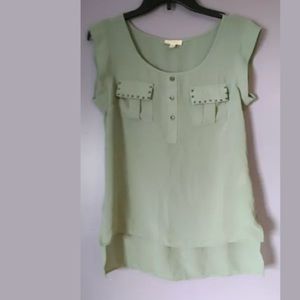 Pearl Sheer Blouse S Light Green Beadeed top